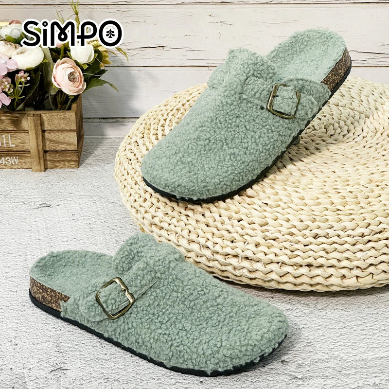 New Plush Closed-toe Slippers Retro Sandals Women Men's Indoor & Outdoor Slip-on Flat Shoes Suitable For Fall & Winter