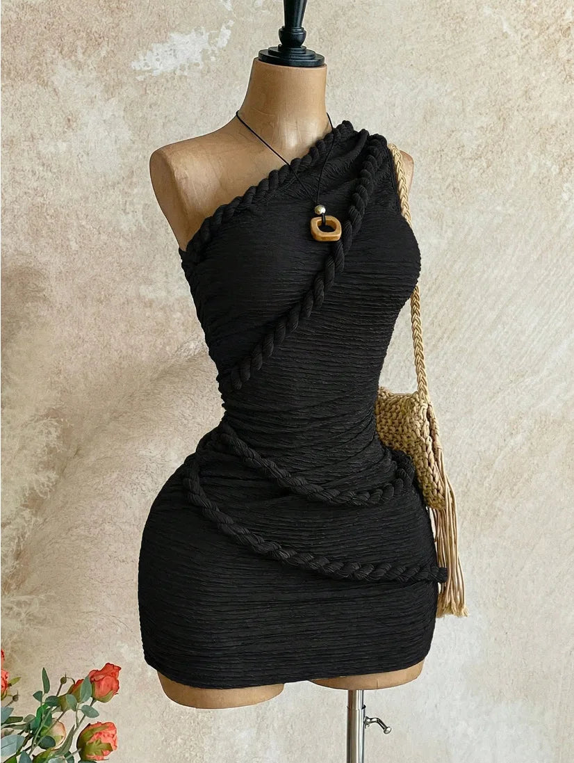 One Shoulder Ruched Bodycon Mini Dress