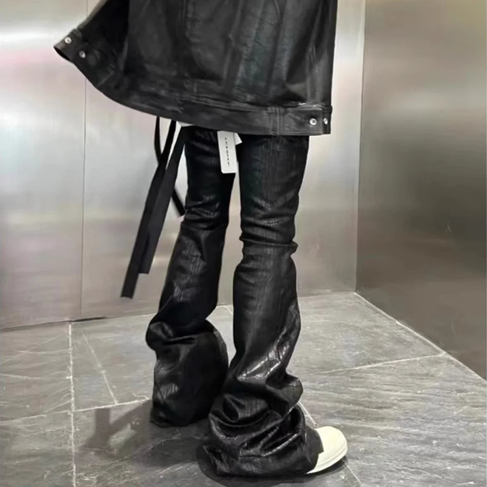 Midnight Flare — Black Wax Leather Stretch Jean