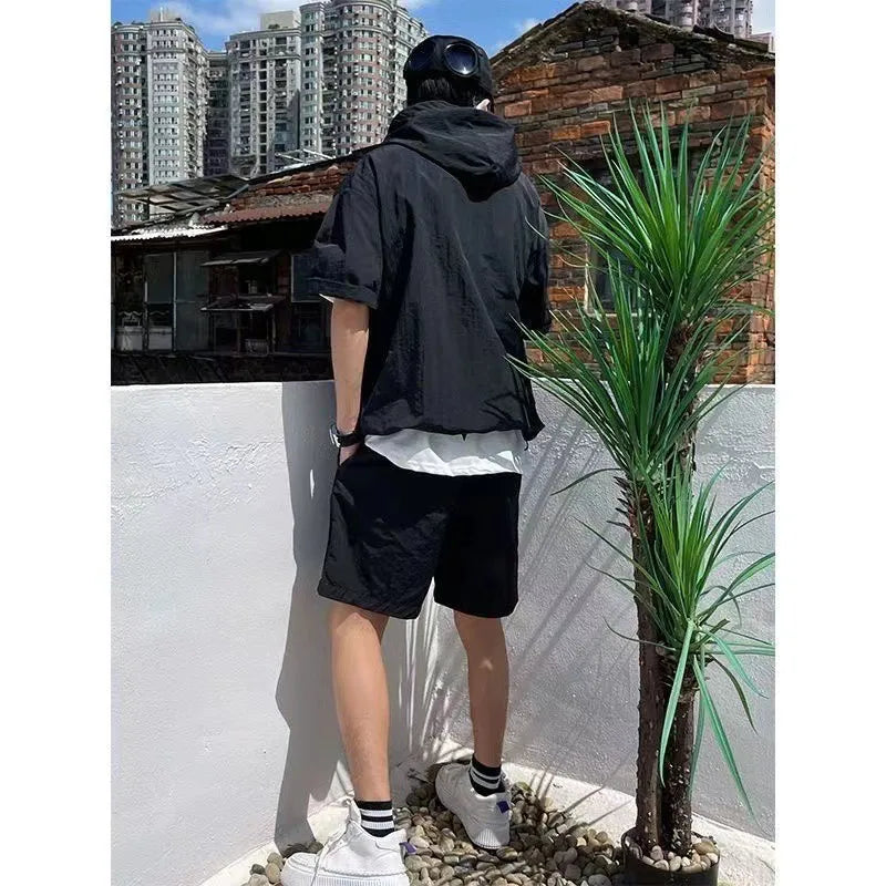 Men's Cargo Style Hooded T-Shirt & Shorts Set