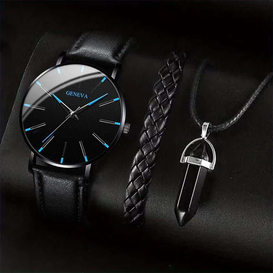 Men's Business Watch, Necklace & Bracelet Gift Set