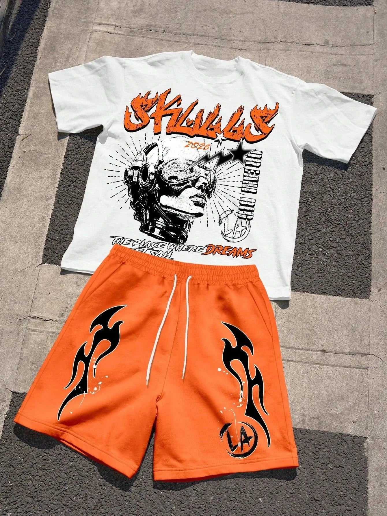 Men's Letter Print T-Shirt & Shorts Set