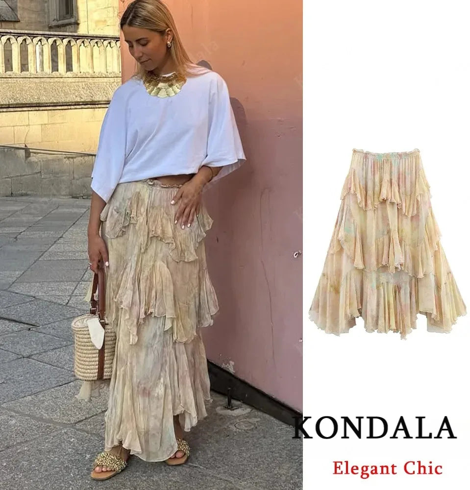 Gradient Tiered Ruffle Maxi Skirt — Women's Boho