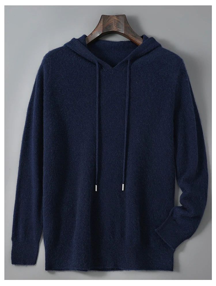 DjzDsm Autumn Winter Men's Sweater 100% Merino wool Thick Hooded Pullover Soft Knitwear Casual Comfort Wool Clothing Tops