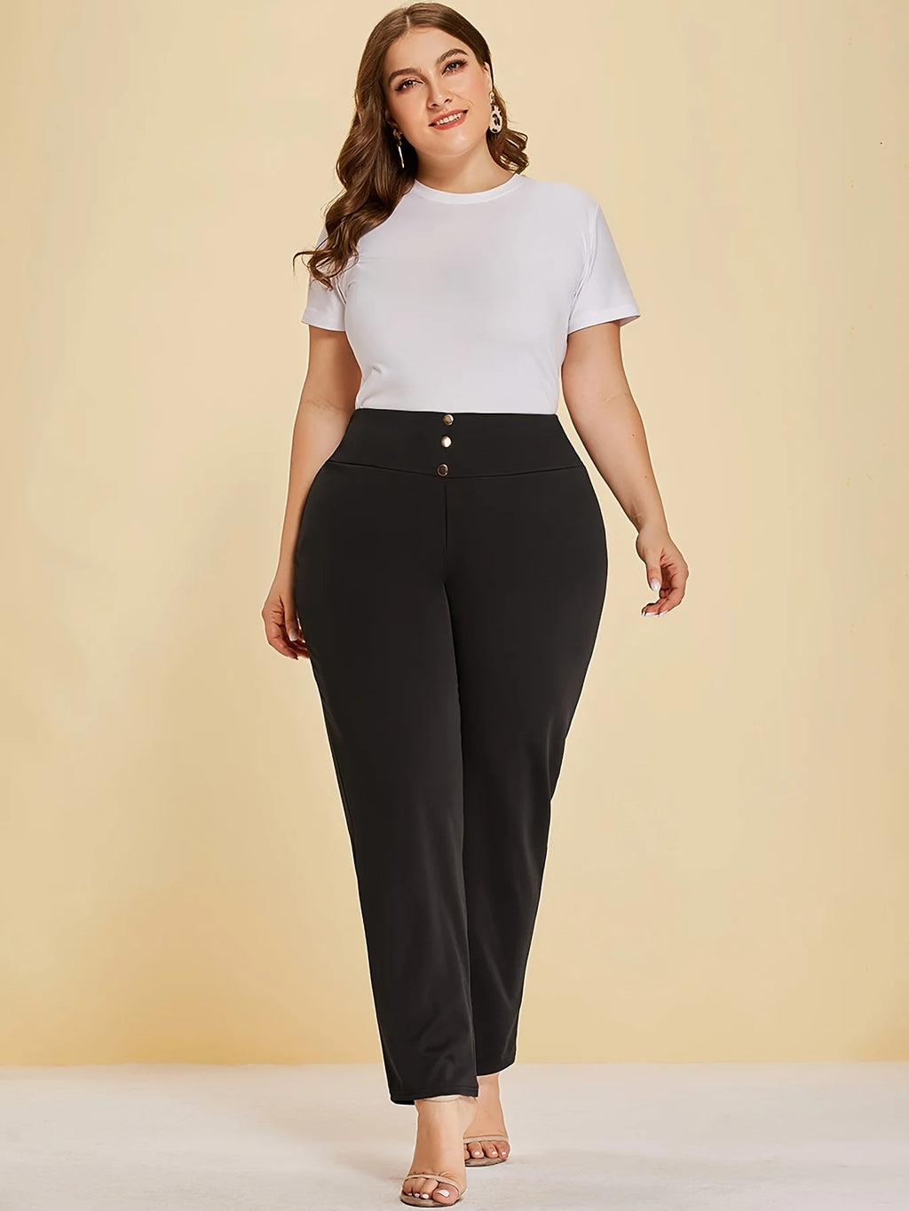 Plus Size Knit Slit Straight Trousers — Women