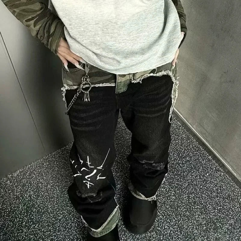 Camo Stitch Baggy Y2K Jeans