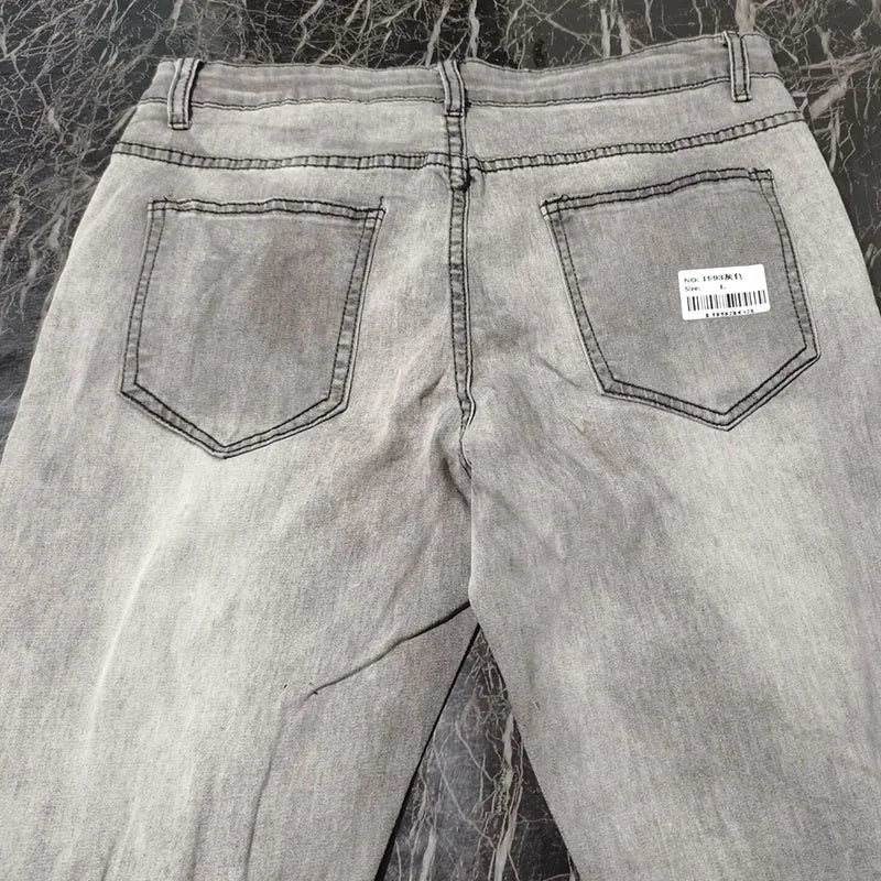 Grid Patch Ripped Slim Jeans