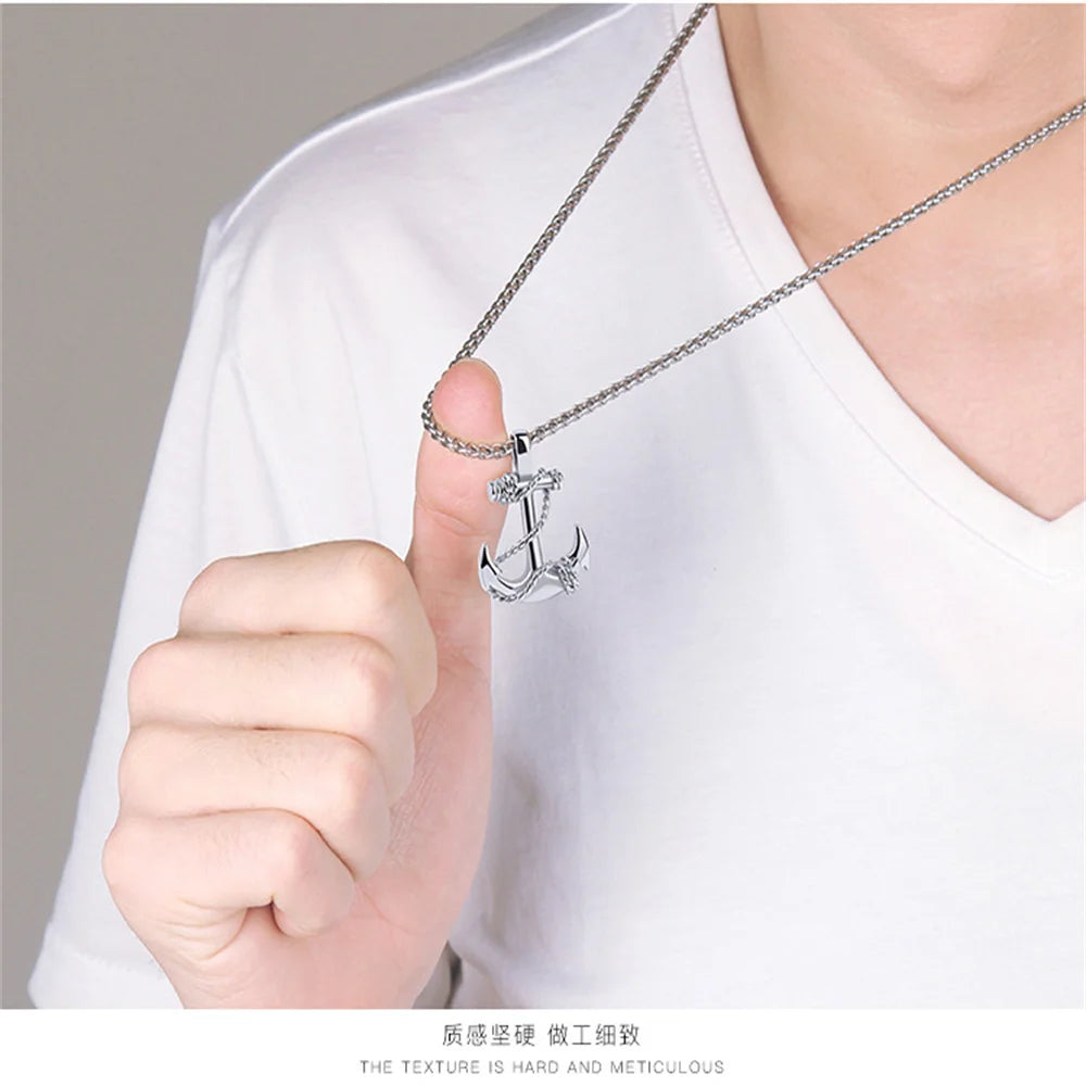 Wu's 2022 Double Sword Pirate Titanium Steel Necklace Retro Halloween Skull Ghost Head Anchor Necklace Imitation Turquoise Ancho