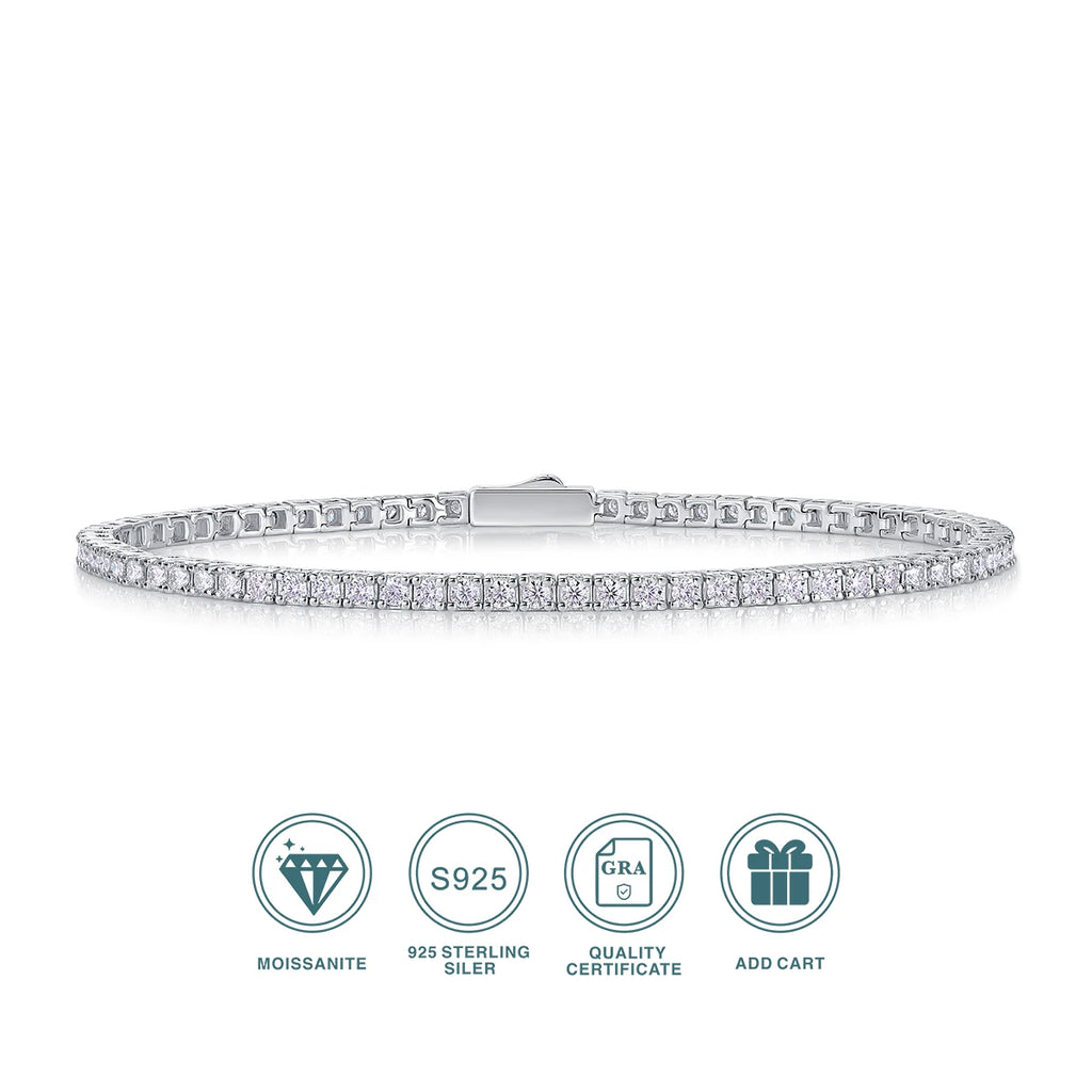 S925 Sterling Silver Moissanite Tennis Bracelet — Women's