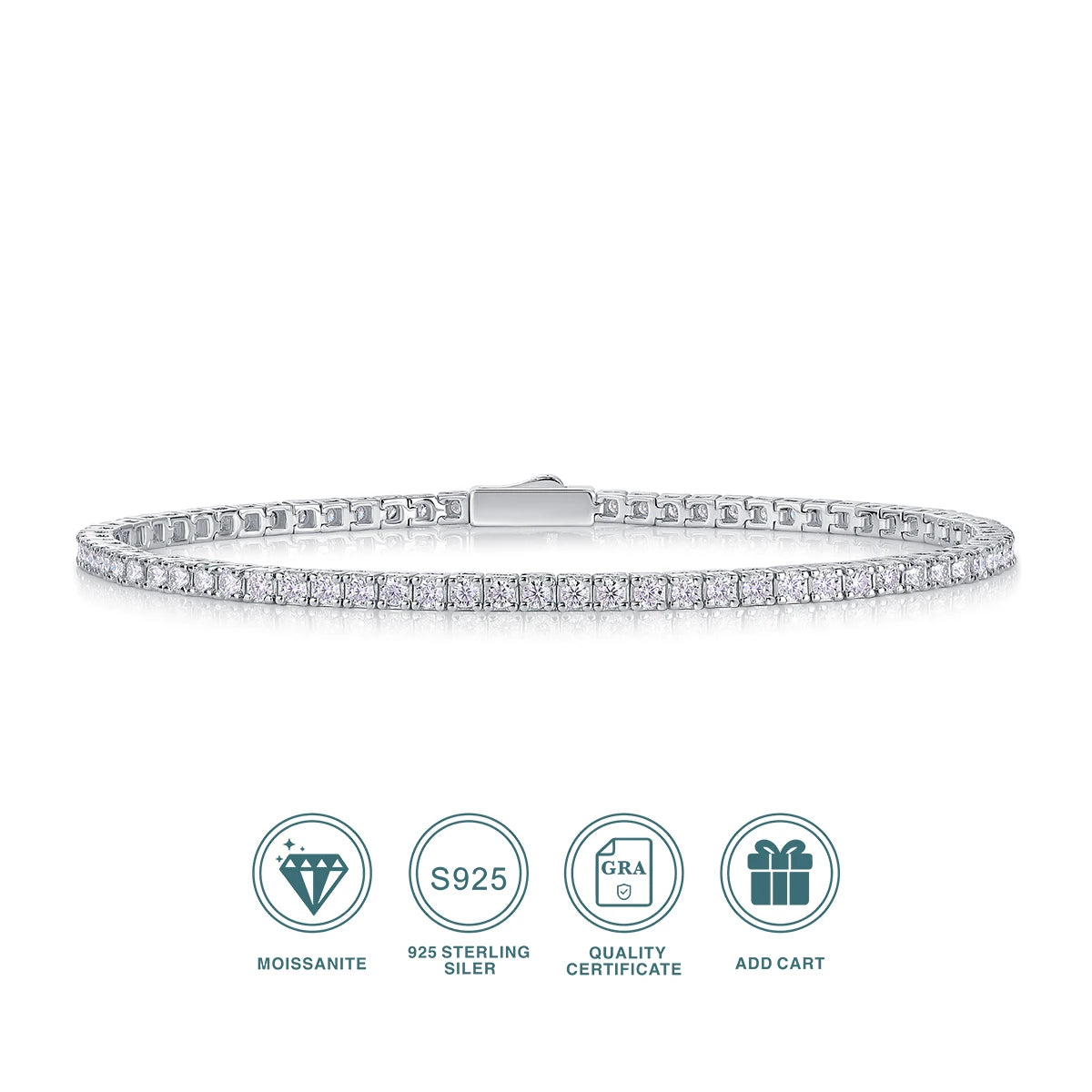 S925 Sterling Silver Moissanite Tennis Bracelet — Women's