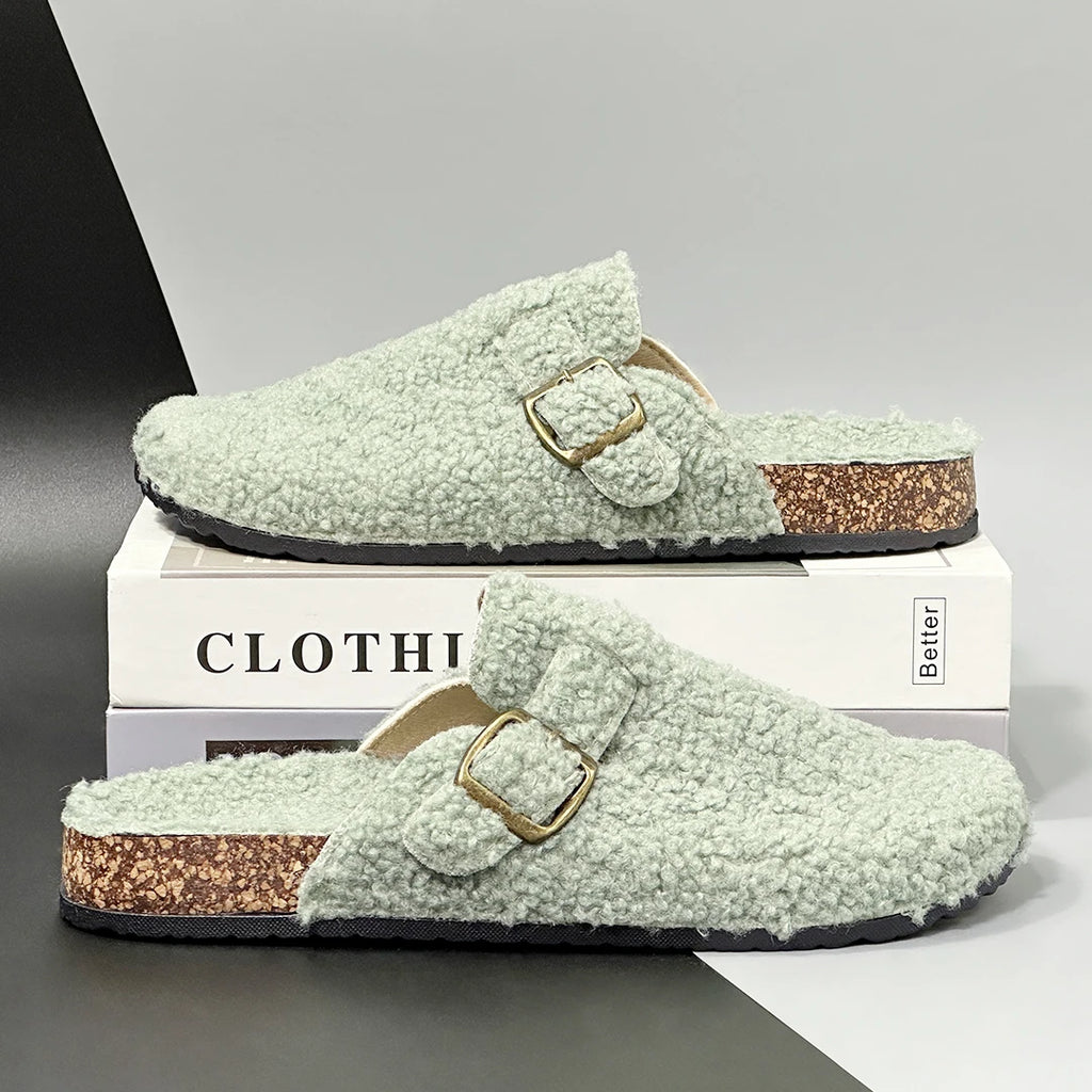 New Plush Closed-toe Slippers Retro Sandals Women Men's Indoor & Outdoor Slip-on Flat Shoes Suitable For Fall & Winter