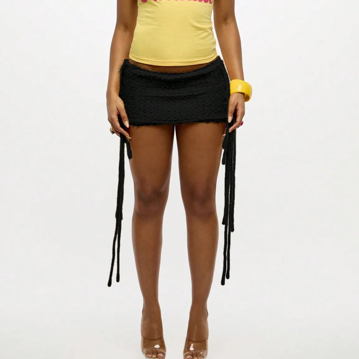 Y2K Fuzzy Tassel Bodycon Mini Skirt