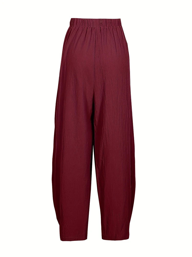 Plus Size Cotton-Linen Harem Trousers — Women