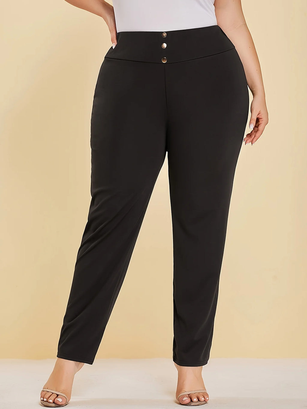 Plus Size Knit Slit Straight Trousers — Women
