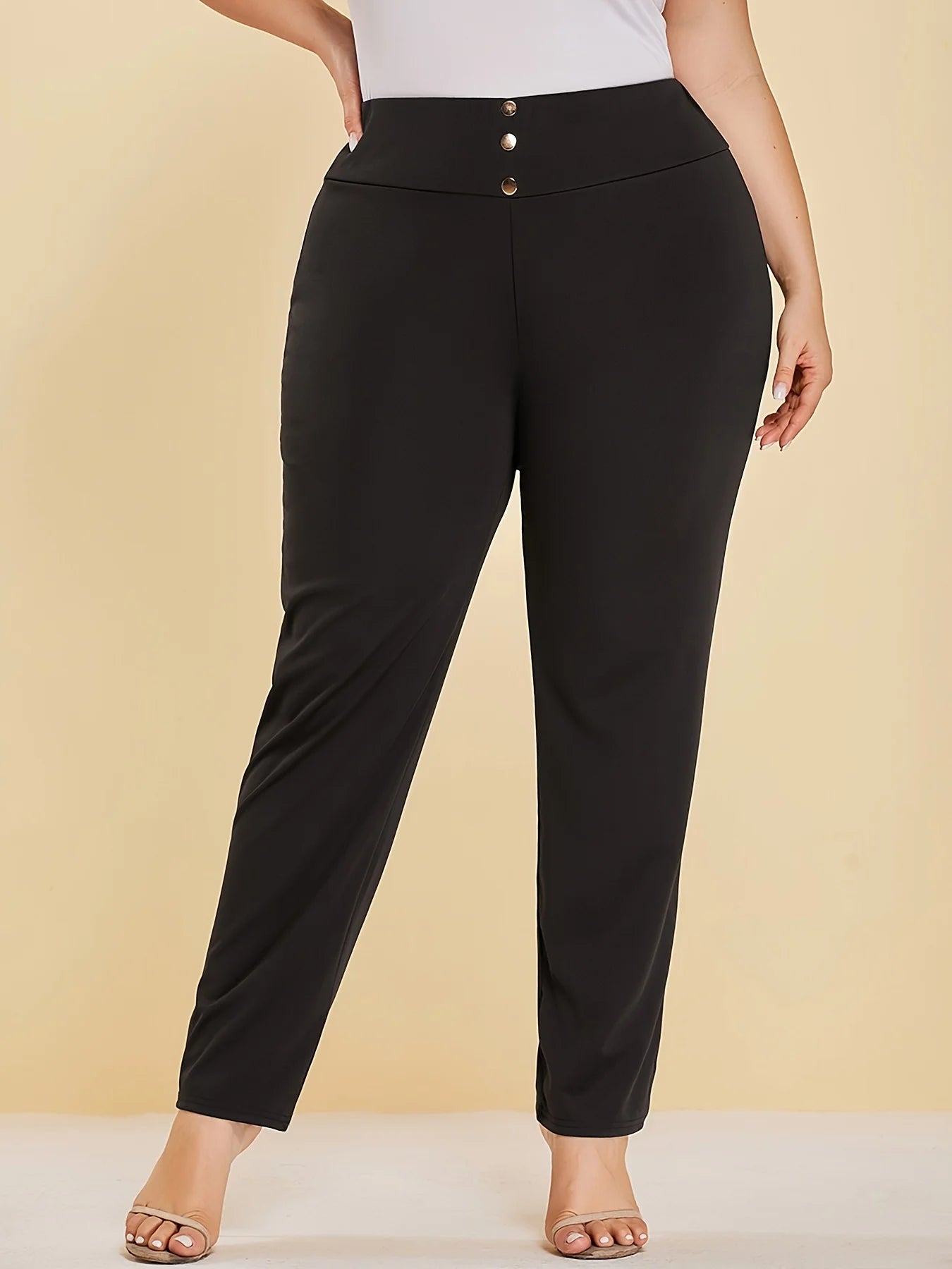Plus Size Knit Slit Straight Trousers — Women