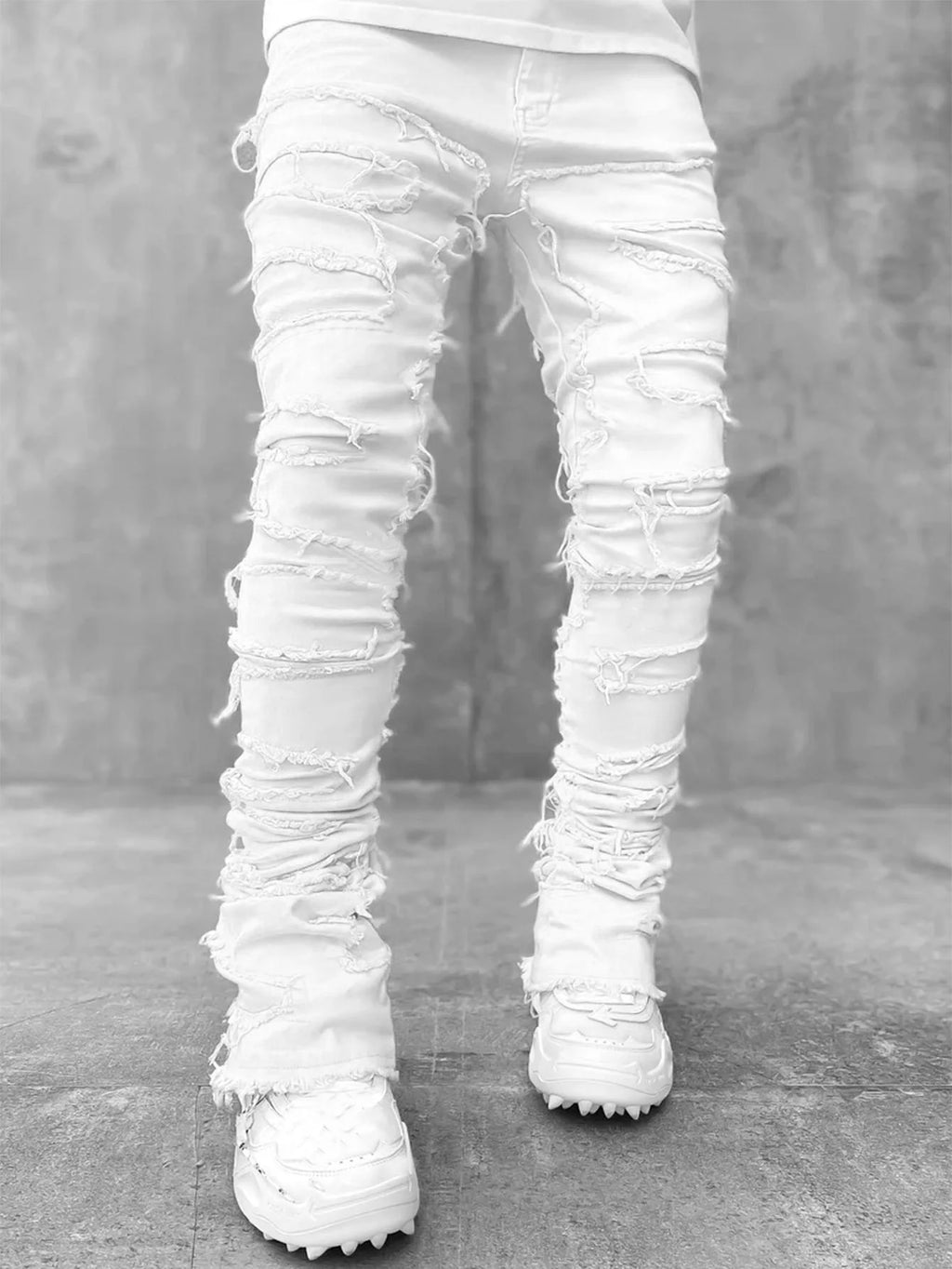 Men's Ripped Slim Fit Stacked Denim Jeans