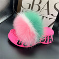 Women's Fox Fur Slippers Summer Open-Toe Fluffy Slippers Anti-Slip Shoes for Woman Sandals Fluffy Black Slides Fur Slides