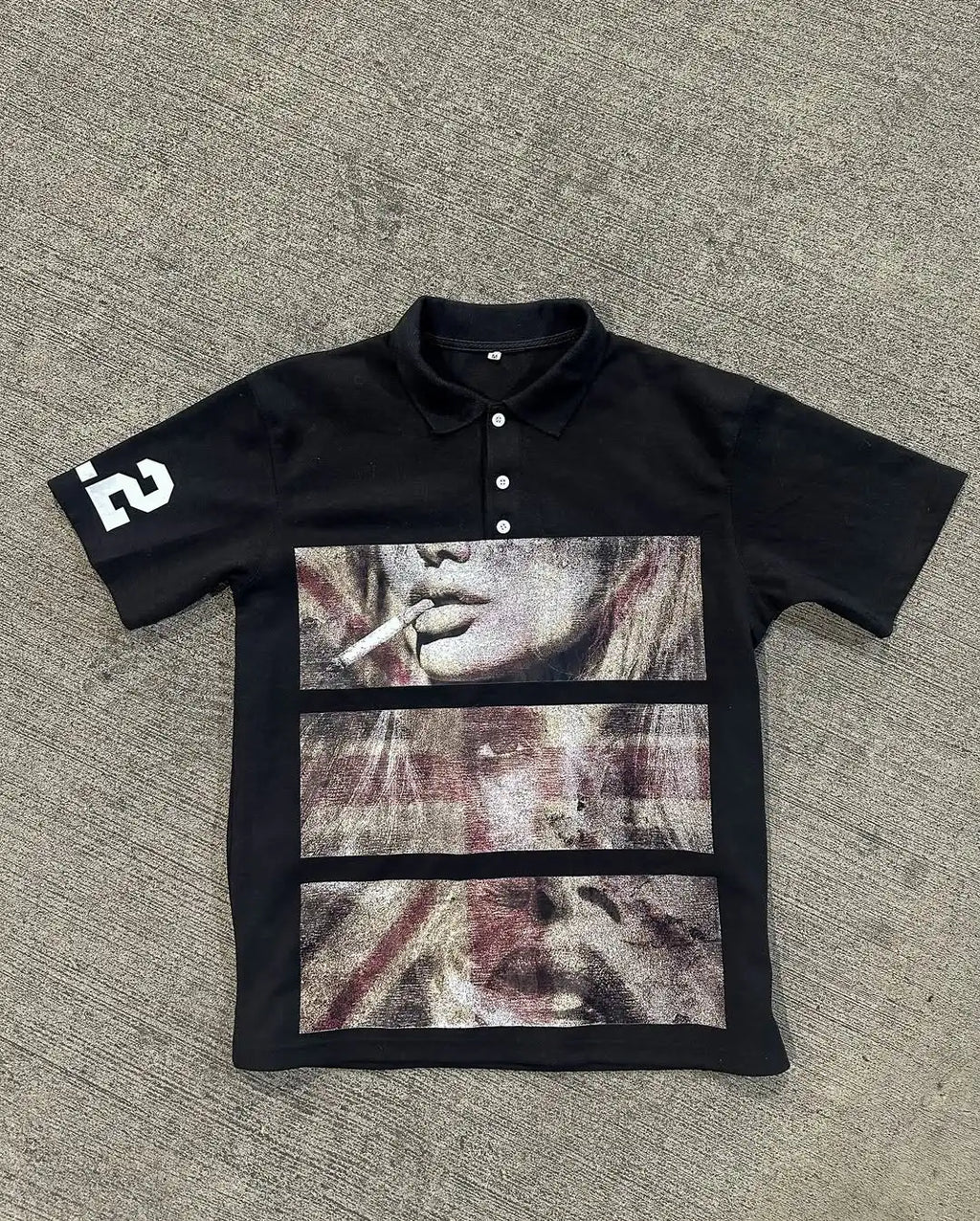 Comic Print Y2K Black Polo Tee