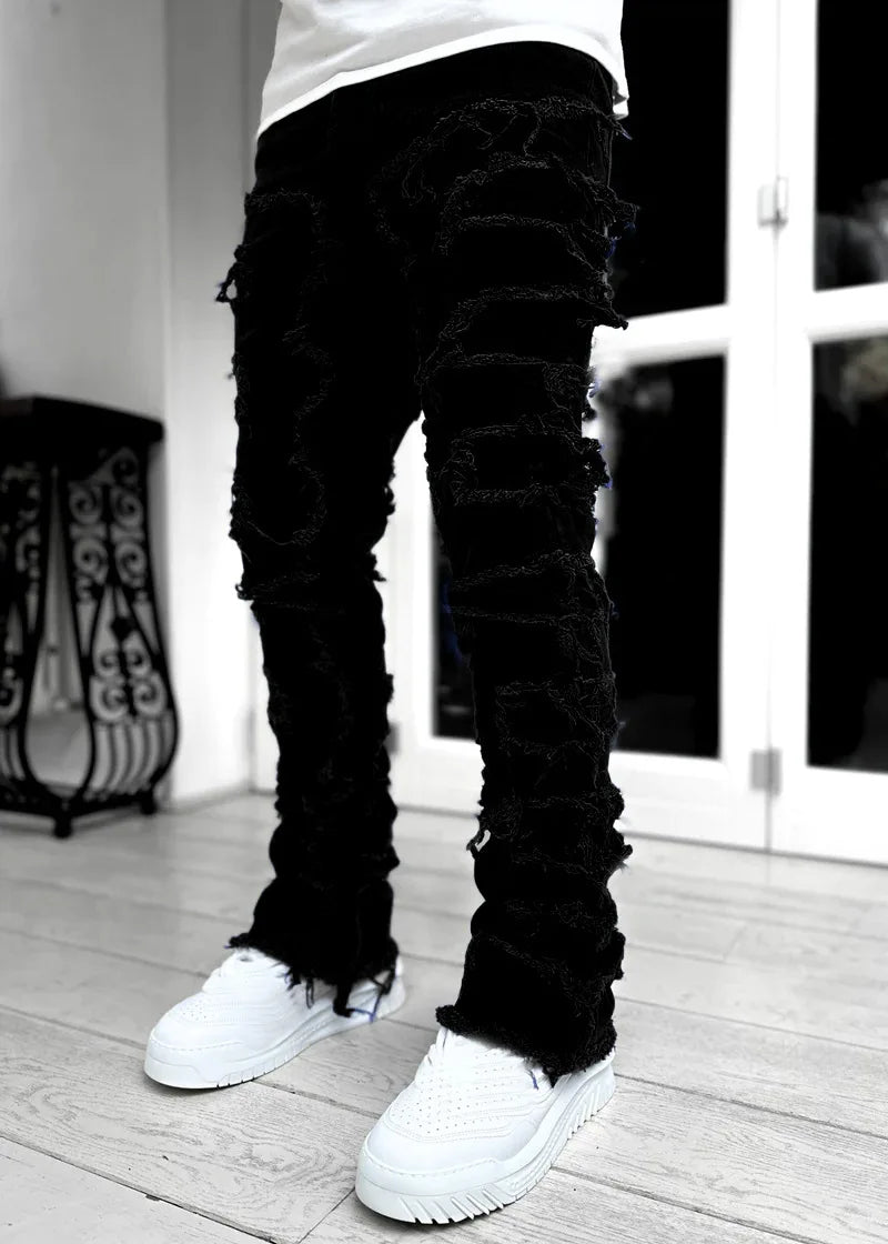 Men's Ripped Slim Fit Stacked Denim Jeans