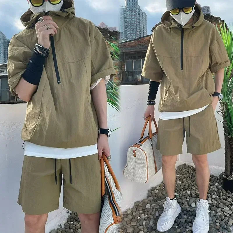 Men's Cargo Style Hooded T-Shirt & Shorts Set