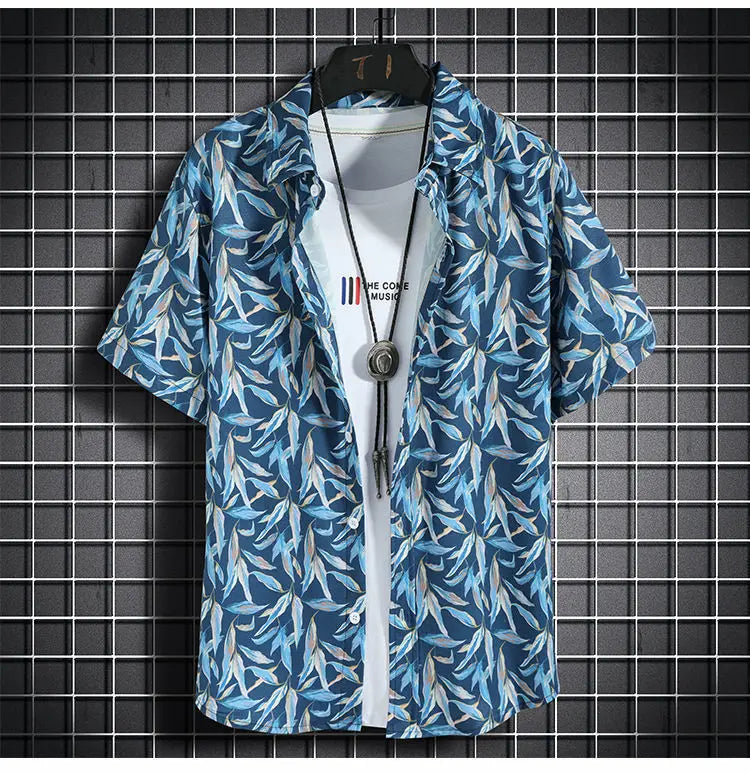 Men's Hawaiian Print Shirt & Shorts Beach Set
