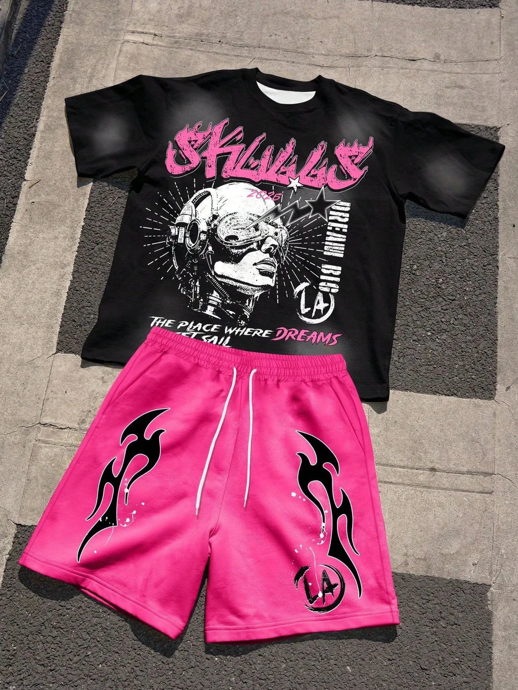Men's Letter Print T-Shirt & Shorts Set
