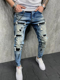 Grid Patch Ripped Slim Jeans