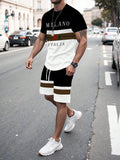 Men's Stripe Letter Print Oversized T-Shirt & Shorts Set