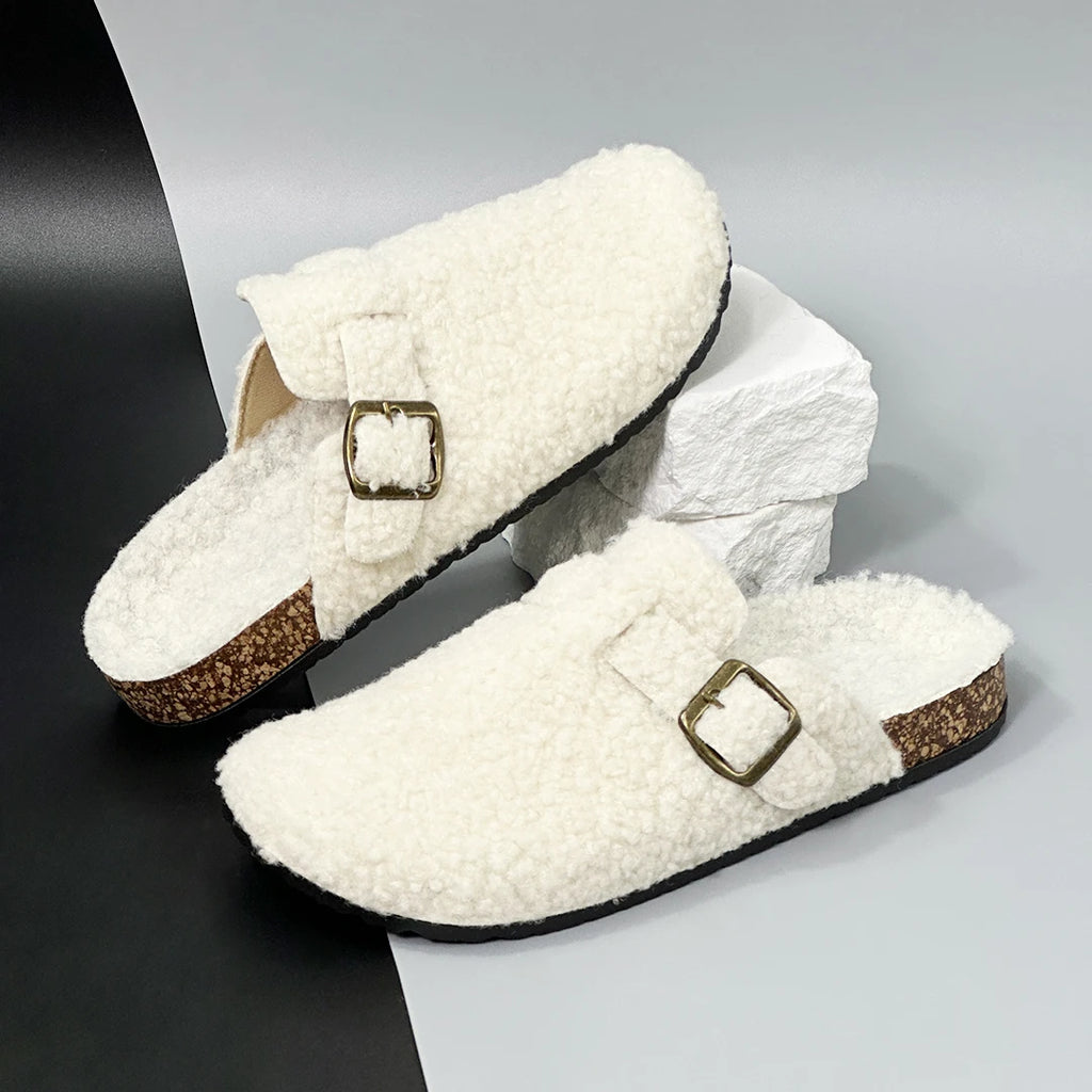 New Plush Closed-toe Slippers Retro Sandals Women Men's Indoor & Outdoor Slip-on Flat Shoes Suitable For Fall & Winter