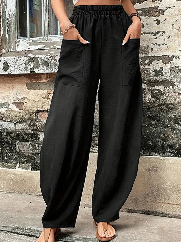 Plus Size Cotton-Linen Harem Trousers — Women