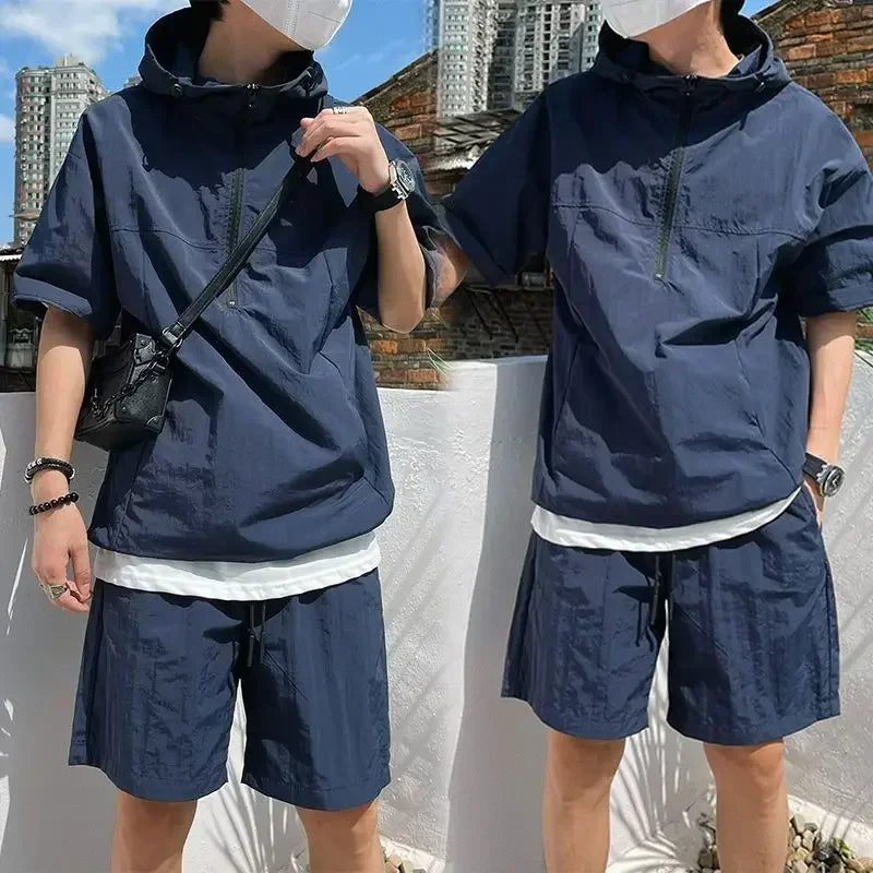 Men's Cargo Style Hooded T-Shirt & Shorts Set