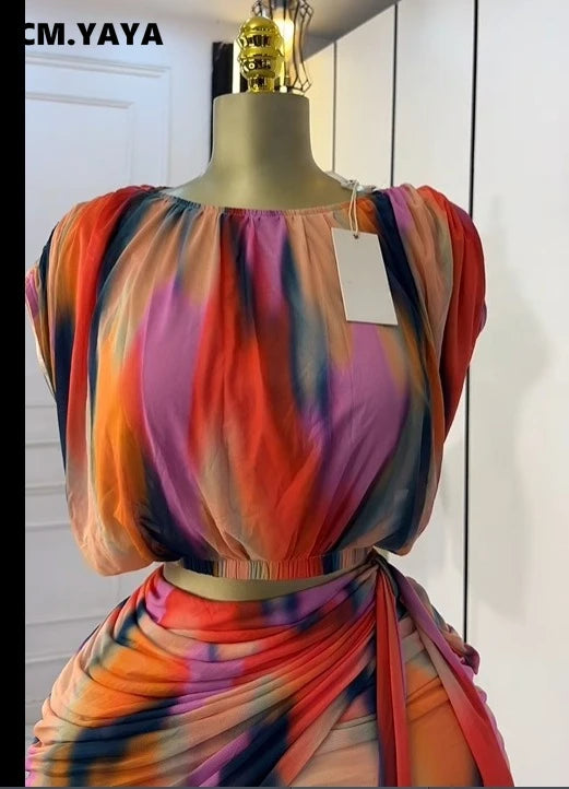 Tie Dye Ruched T-Shirt & Mini Skirt Set
