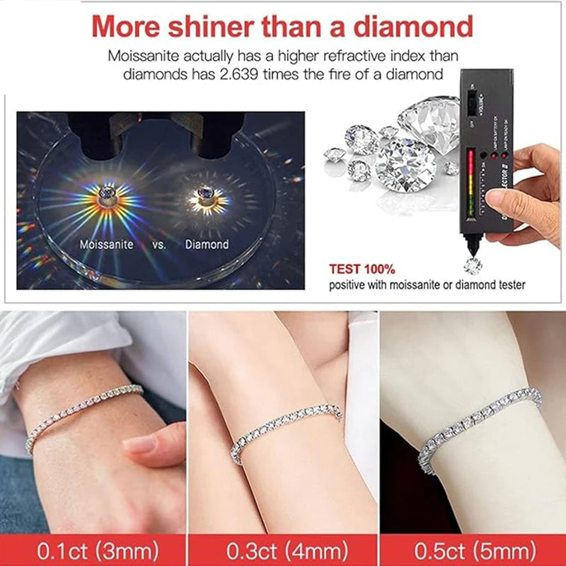 Real Moissanite Tennis Bracelet — 925 Sterling Silver