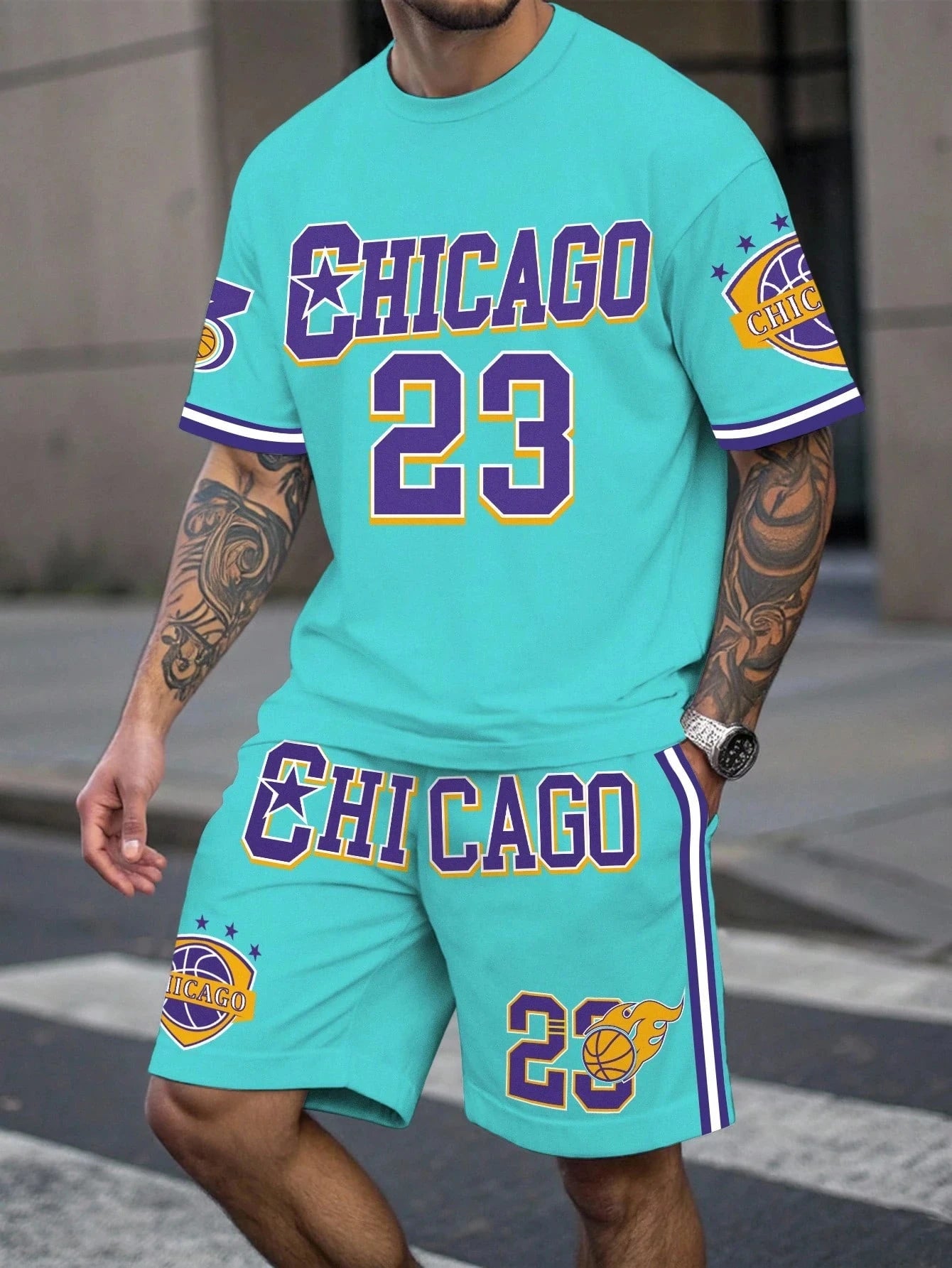 Men's Letter Print Basketball Sports T-Shirt & Shorts Set