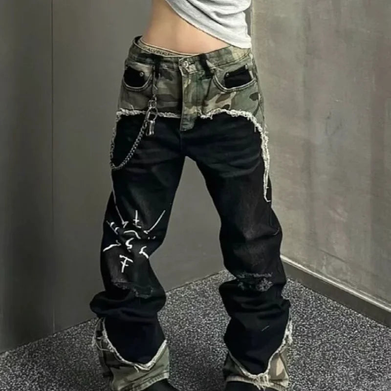 Camo Stitch Baggy Y2K Jeans