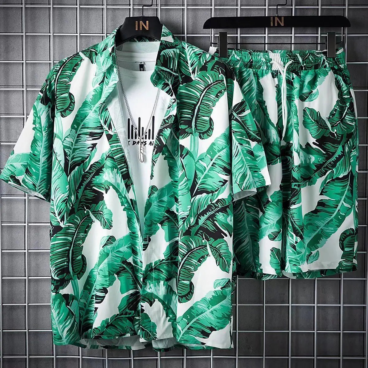 Men's Hawaiian Print Shirt & Shorts Beach Set