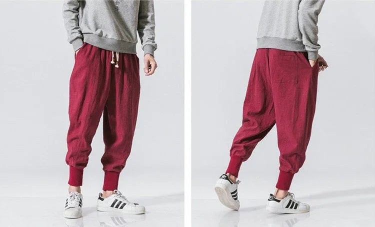 Cotton Linen Drop-Crotch Harem Pants