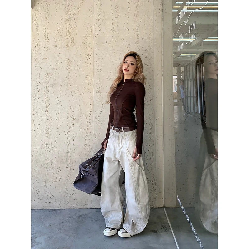 Y2K High Waist Baggy Cargo Denim Jeans — Women