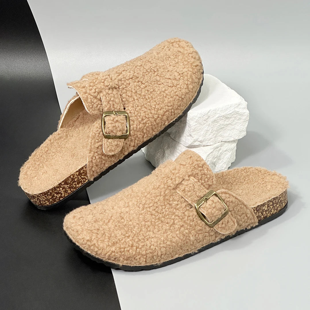 New Plush Closed-toe Slippers Retro Sandals Women Men's Indoor & Outdoor Slip-on Flat Shoes Suitable For Fall & Winter