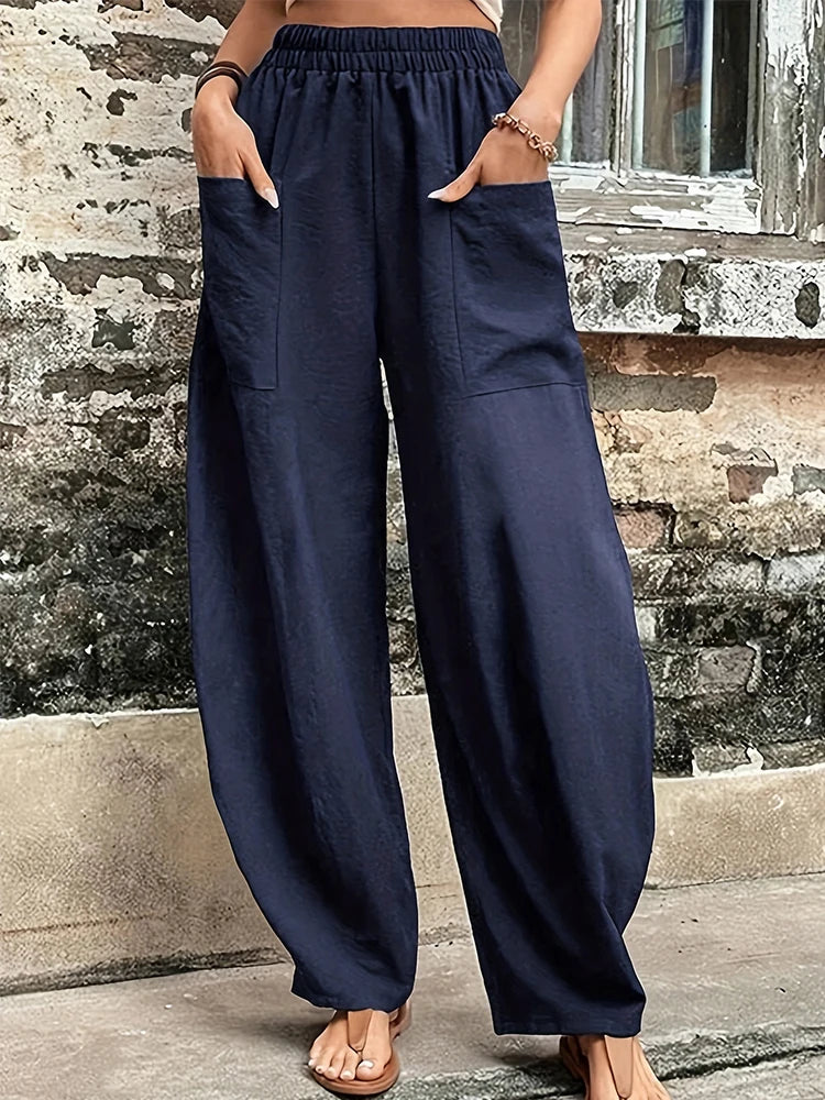 Plus Size Cotton-Linen Harem Trousers — Women