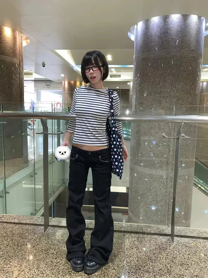Black Low Rise Flare Jeans