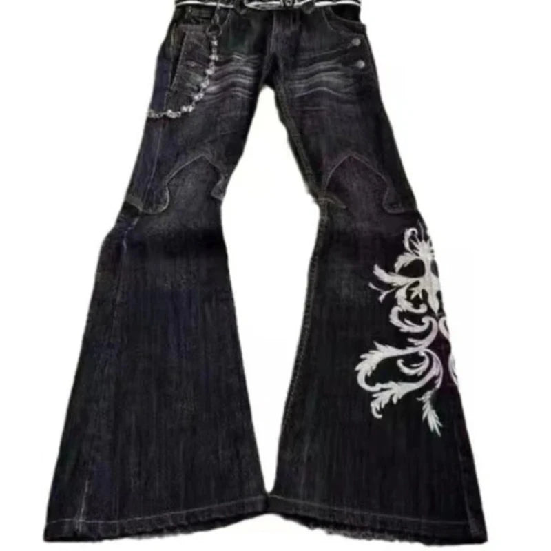 Embroidered Wide Leg Y2K Jeans