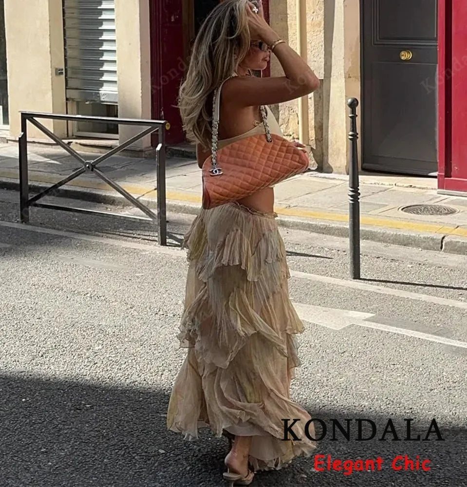 Gradient Tiered Ruffle Maxi Skirt — Women's Boho