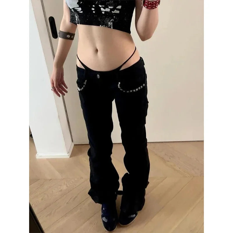 Black Low Rise Flare Jeans