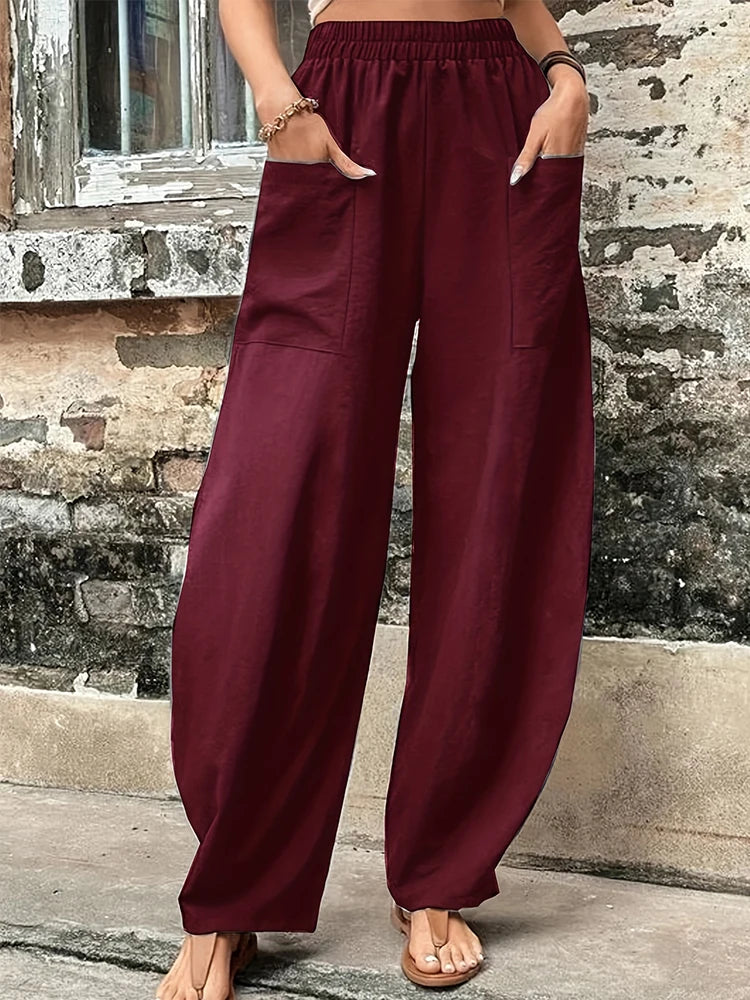 Plus Size Cotton-Linen Harem Trousers — Women