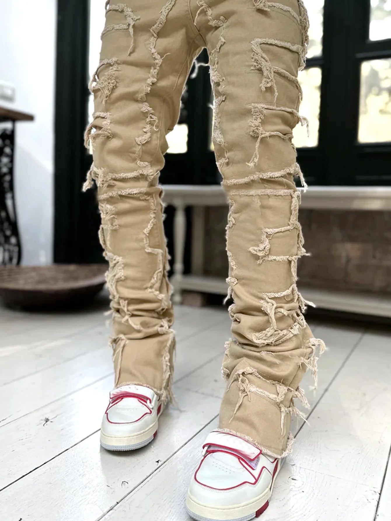 Men's Ripped Slim Fit Stacked Denim Jeans