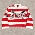 Y2K Stripe Embroidery Long Sleeve Polo