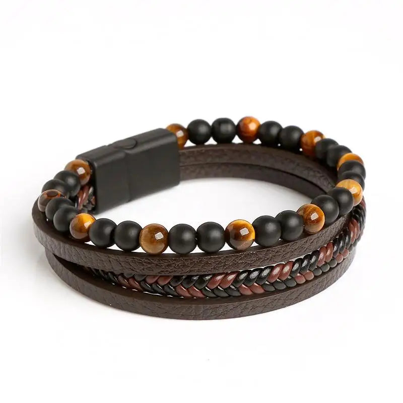 Tiger Stack — Multilayer Tiger Eye Leather Bracelet