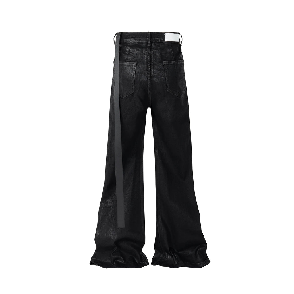 Midnight Flare — Black Wax Leather Stretch Jean