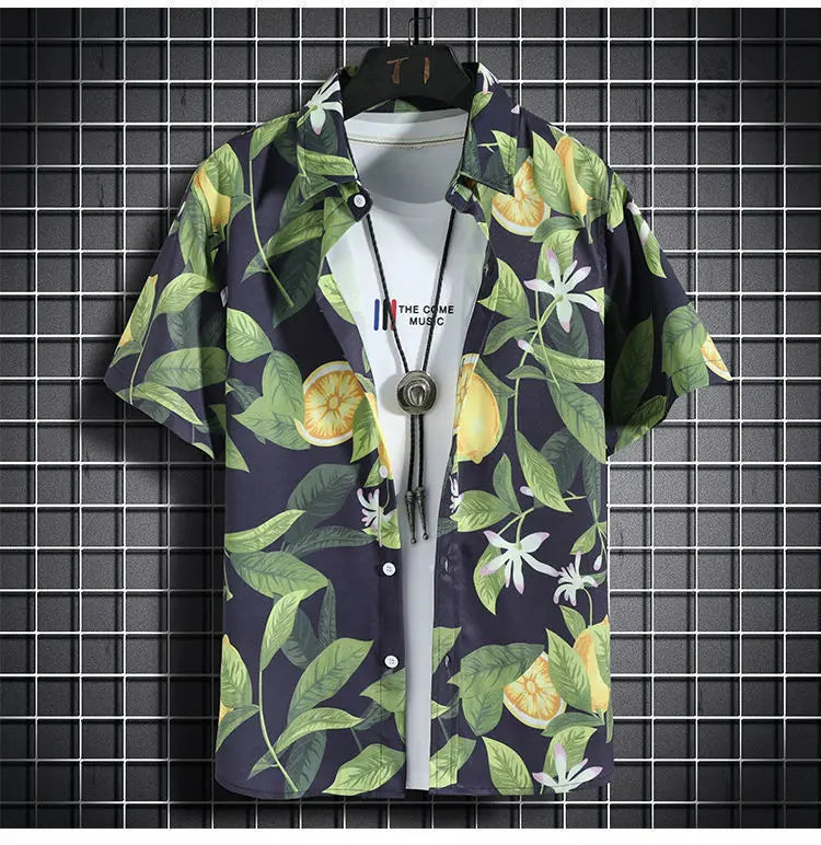 Men's Hawaiian Print Shirt & Shorts Beach Set